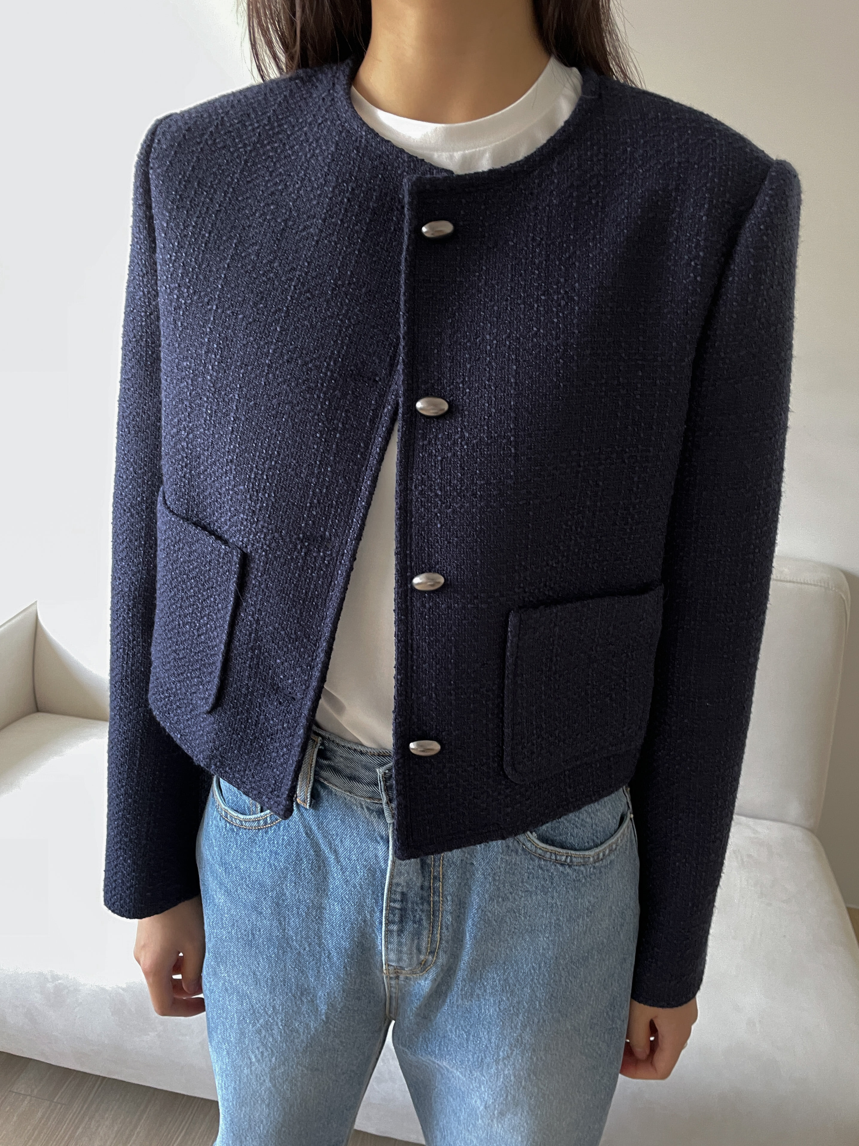 /OVAL BUTTON TWEED JACKET